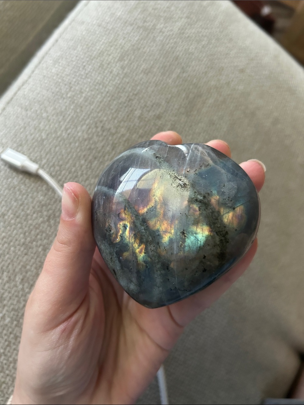 Heart-Shaped Labradorite Decorative Stone - Iridescent Gray